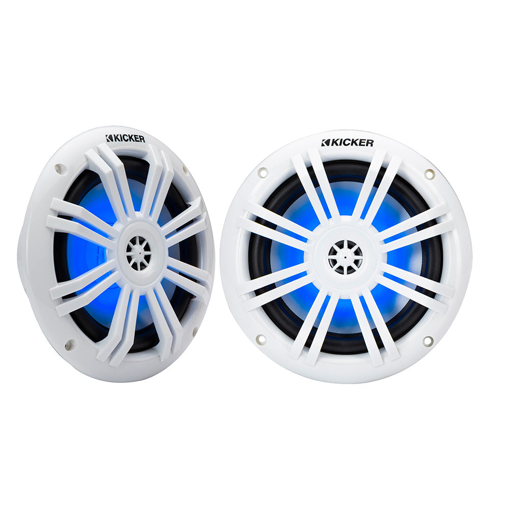 KICKER KM60 6.5" Marine Coaxial Speakers w/1/2" Tweeters - 4-Ohm, White w/Blue LED KICKER