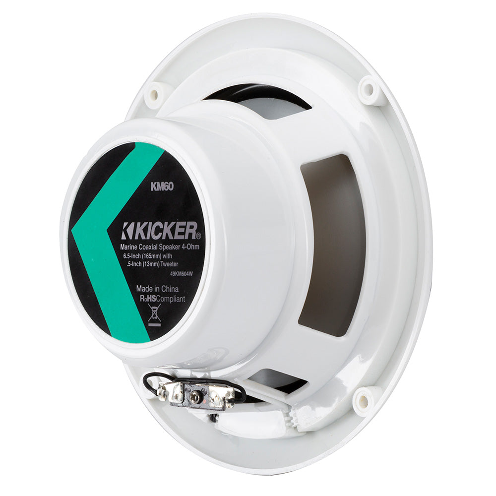 KICKER KM60 6.5" Marine Coaxial Speakers w/1/2" Tweeters - 4-Ohm, White w/Blue LED KICKER