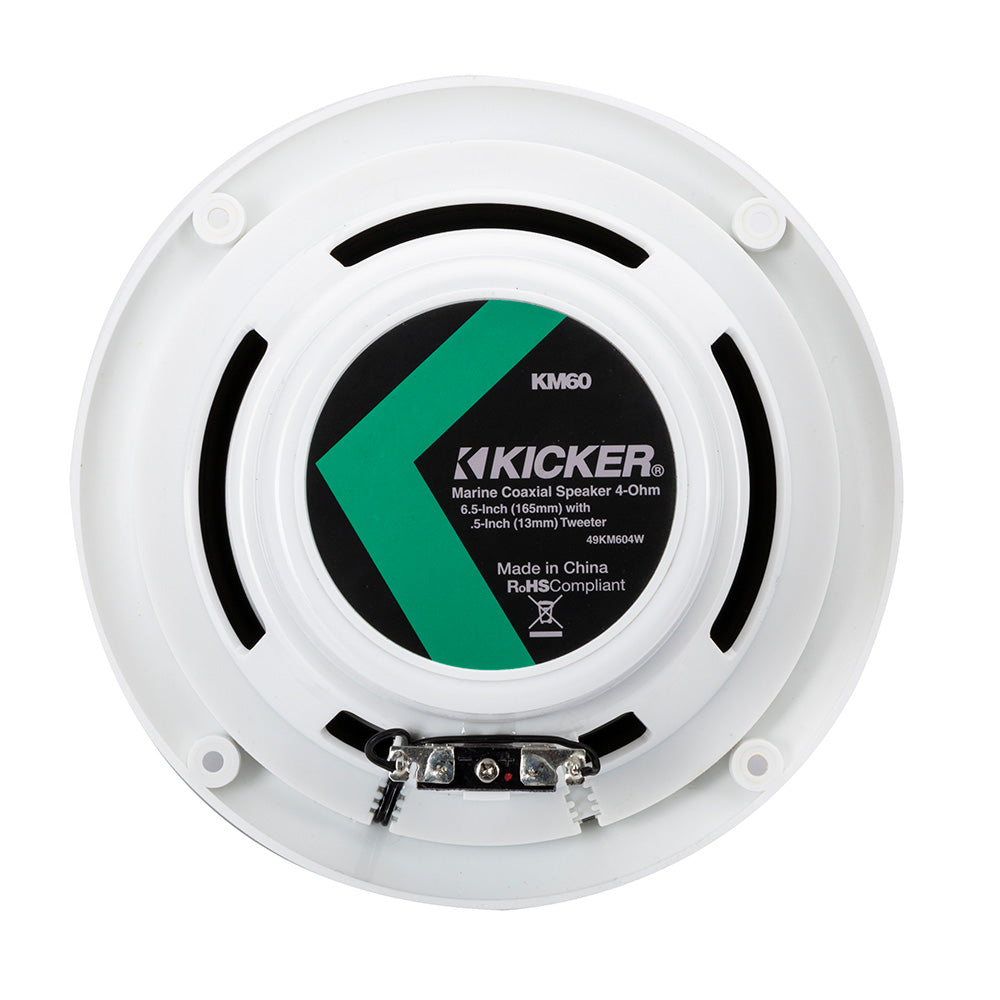 KICKER KM60 6.5" Marine Coaxial Speakers w/1/2" Tweeters - 4-Ohm, White w/Blue LED KICKER