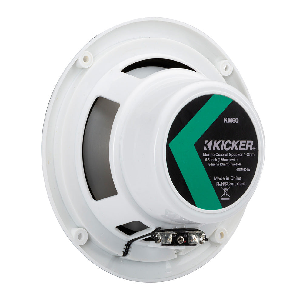 KICKER KM60 6.5" Marine Coaxial Speakers w/1/2" Tweeters - 4-Ohm, White w/Blue LED KICKER