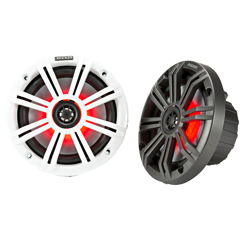 KICKER KM65 6.5" LED Marine Coaxial Speakers w/3/4" Tweeters - 4-Ohm, Charcoal & White KICKER