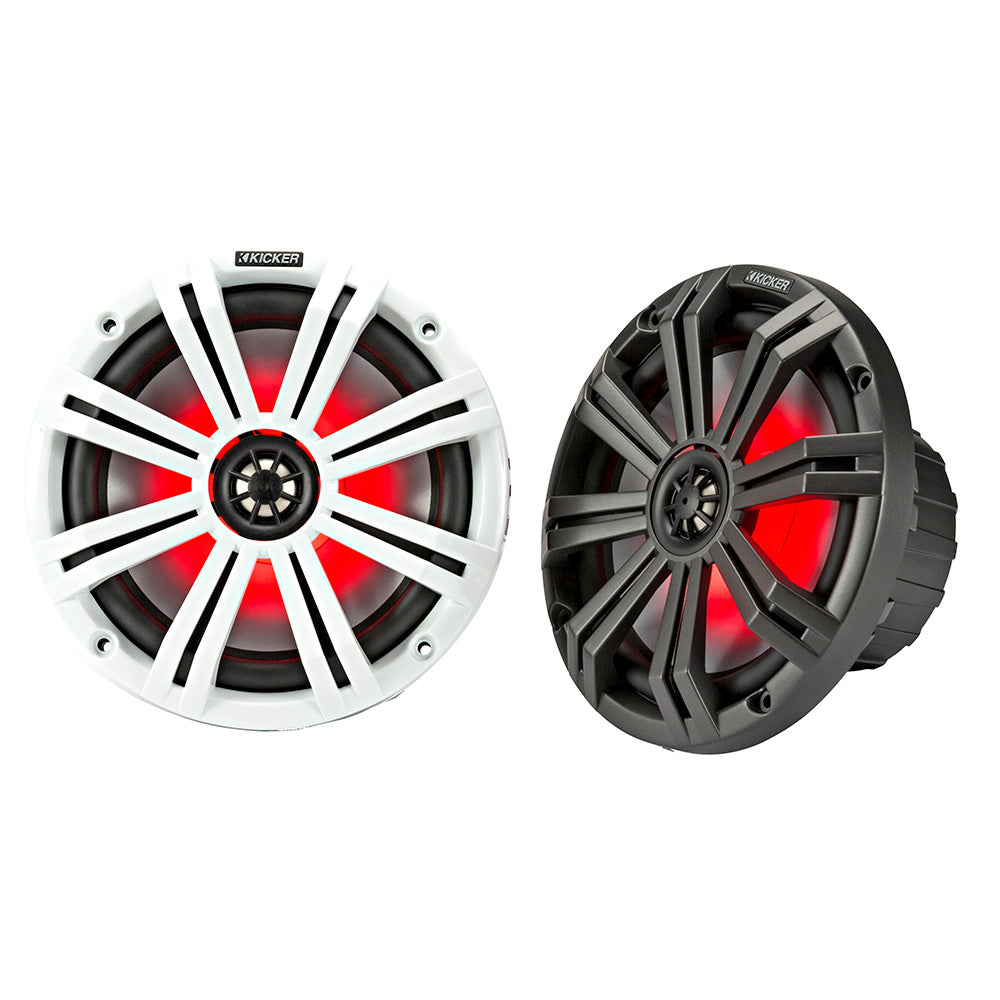 KICKER KM8 8" LED Marine Coaxial Speakers w/1" Tweeters - 4-Ohm, Charcoal & White KICKER