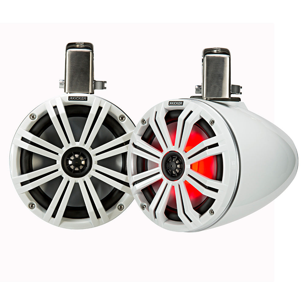 KICKER KMTC8 8" LED Coaxial Tower System - White w/White Grille KICKER