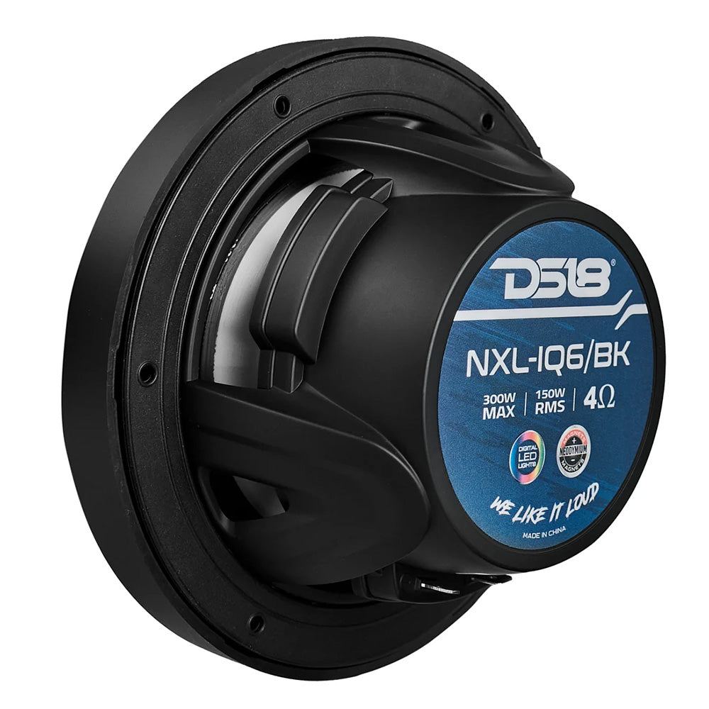 DS18 6.5" 2-Way Coaxial Marine Speakers w/ LED, Black 150W, 4-Ohm DS18
