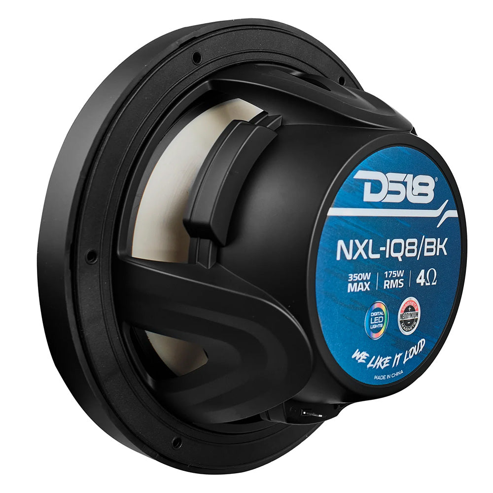 DS18 8" 2-Way Coaxial Marine Speakers w/LED  Black - 175W, 4-Ohm DS18