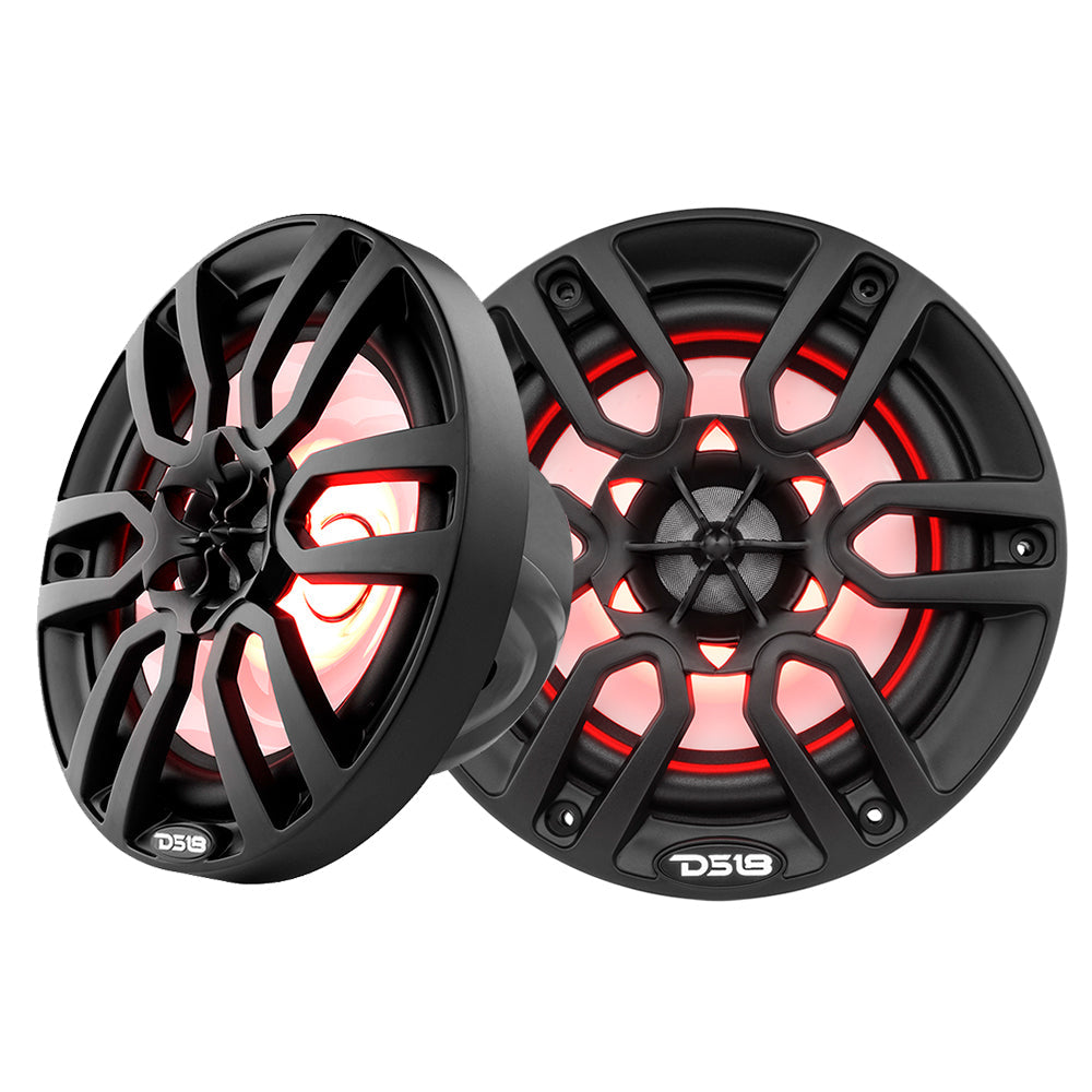 DS18 HYDRO 6.5" 2-Way Marine Speakers w/RBG LED Lights 300W - Matte Black DS18