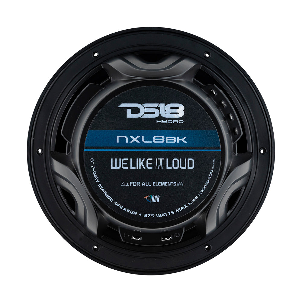 DS18 HYDRO 8" 2-Way Marine Speakers w/RGB LED Lights 375W - Matte Black DS18
