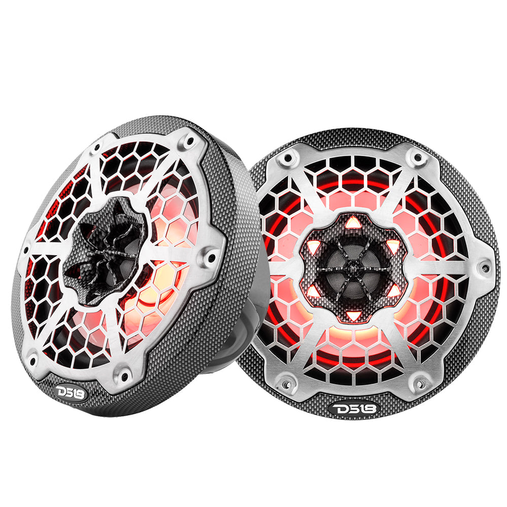 DS18 HYDRO 6.5" 2-Way Marine Speakers w/RGB LED Lights 375W - Black Carbon Fiber DS18