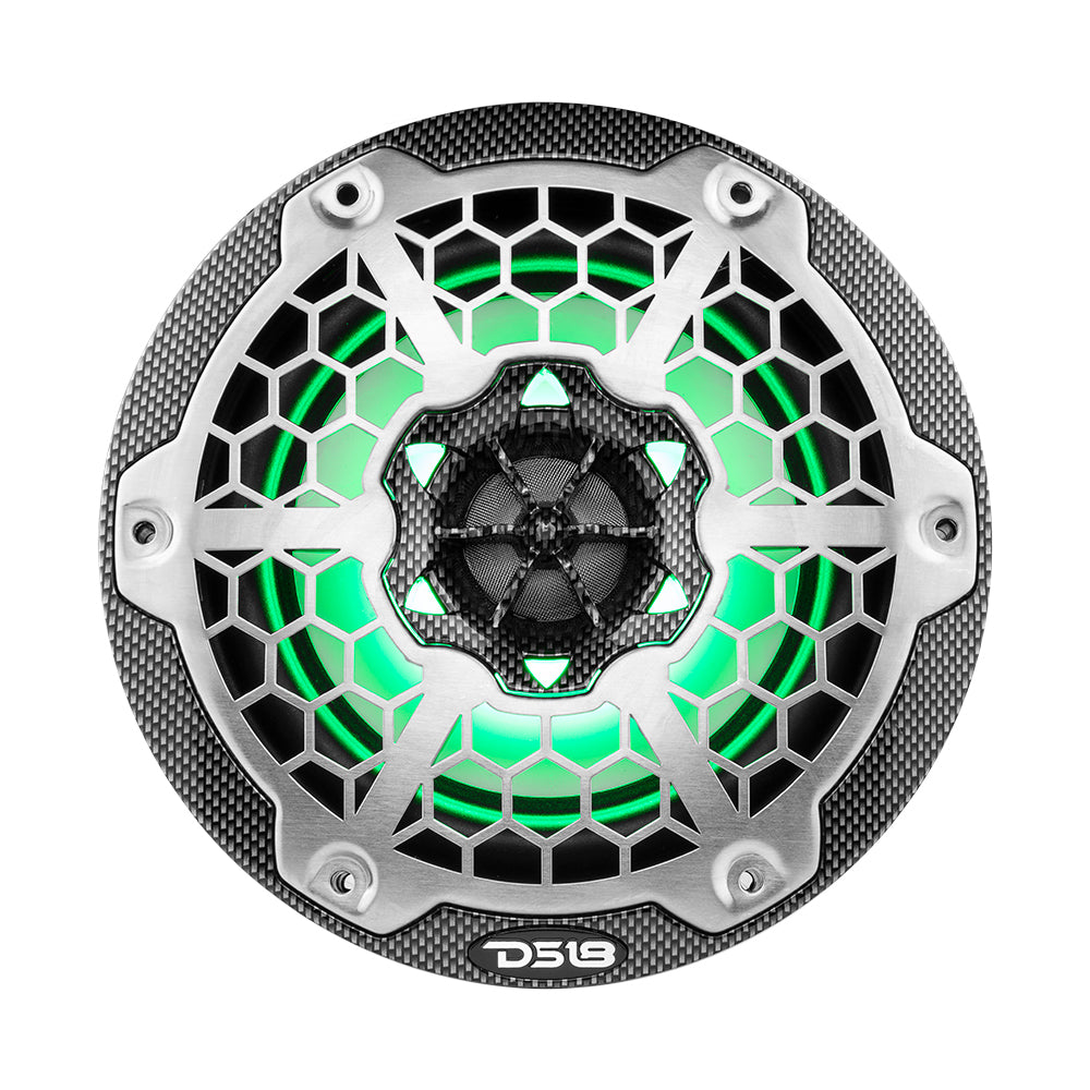 DS18 HYDRO 6.5" 2-Way Marine Speakers w/RGB LED Lights 375W - Black Carbon Fiber DS18