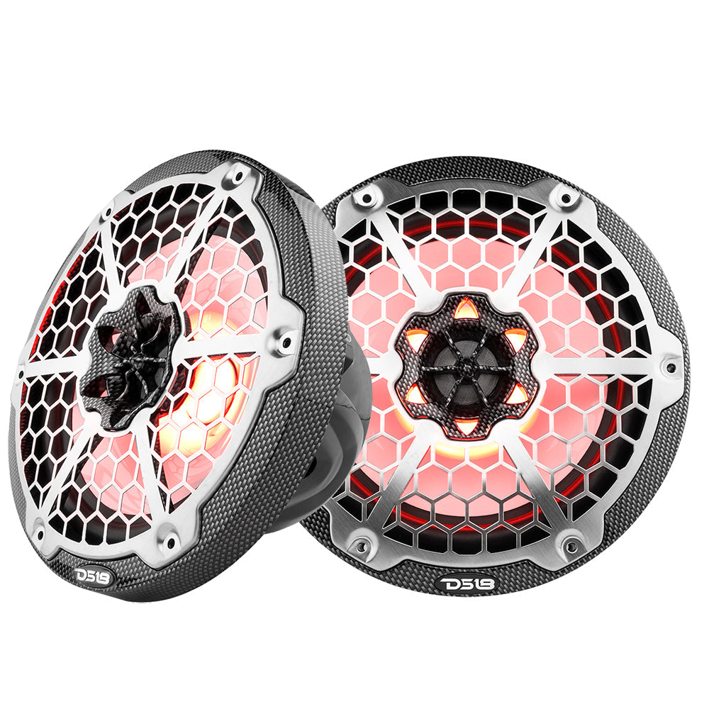 DS18 HYDRO 8" 2-Way Marine Speakers w/RGB LED Lights 450W - Black Carbon Fiber DS18