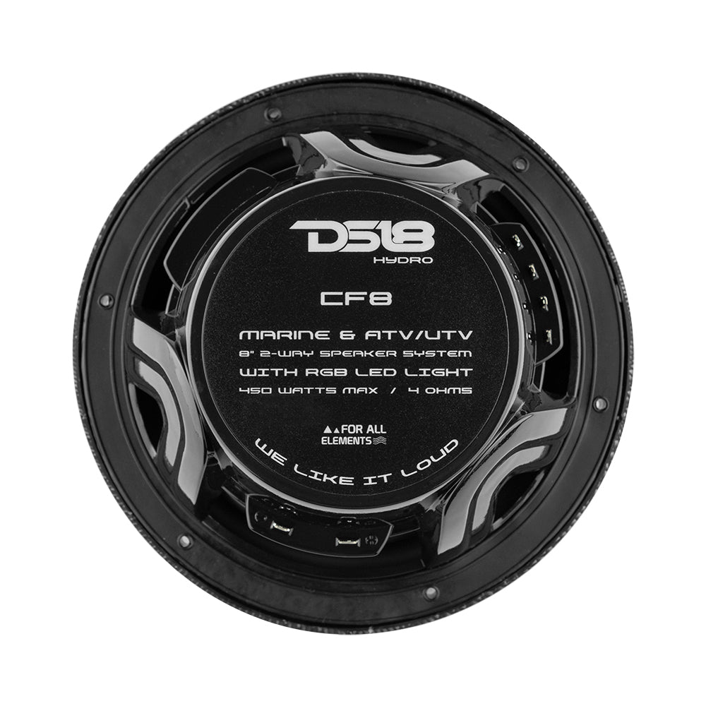 DS18 HYDRO 8" 2-Way Marine Speakers w/RGB LED Lights 450W - Black Carbon Fiber DS18