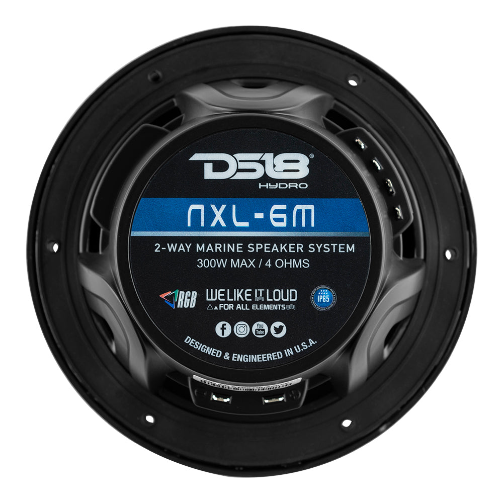 DS18 New Edition HYDRO 6.5" 2-Way Marine Speakers w/RGB LED Lighting 300W - Black DS18