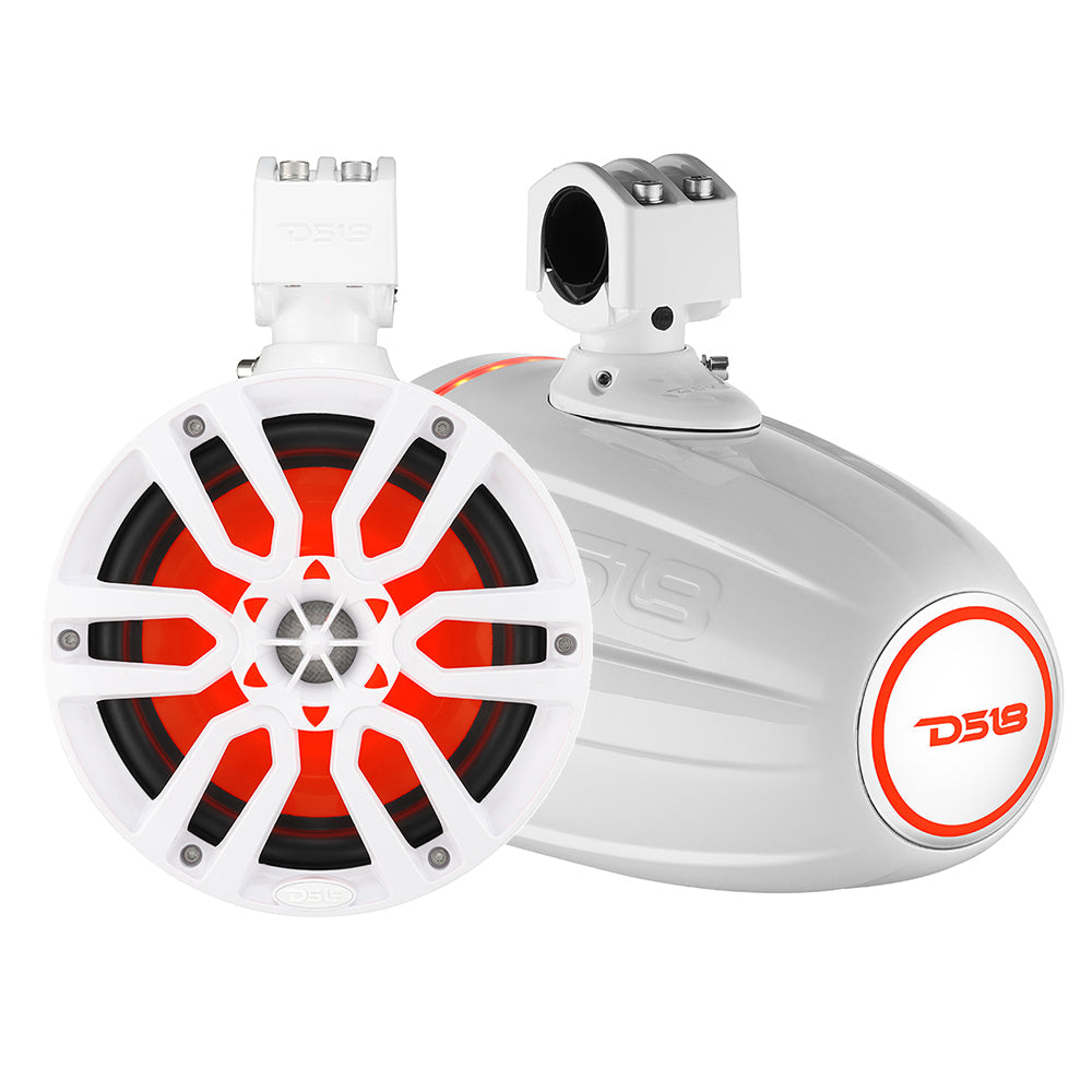 DS18 X Series HYDRO 6.5" Wakeboard Pod Tower Speaker w/RGB LED Light - 300W - White DS18