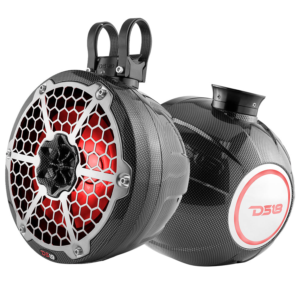 DS18 HYDRO 8" Compact Wakeboard Pod Tower w/RGB Light - 375W - Black Carbon Fiber DS18