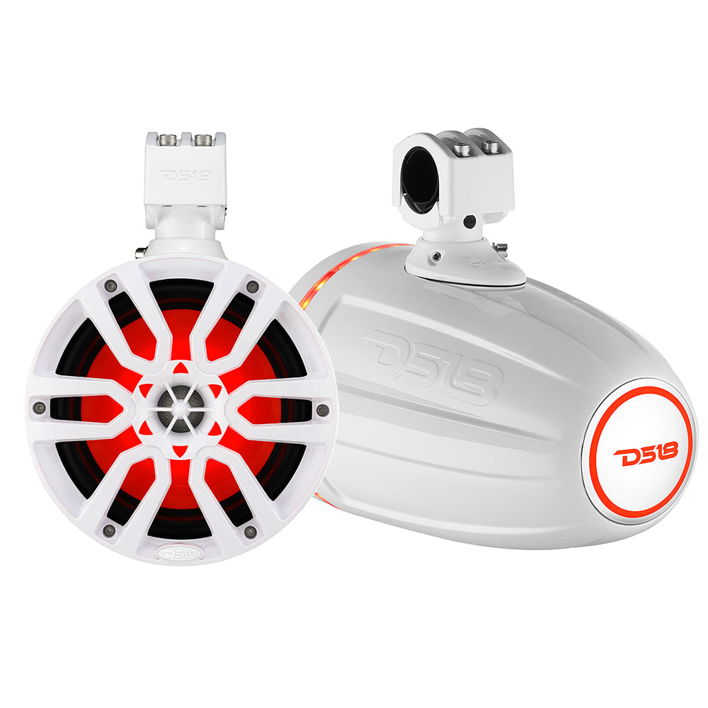 DS18 X Series HYDRO 8" Wakeboard Pod Tower Speaker w/RGB LED Light - 375W - White DS18
