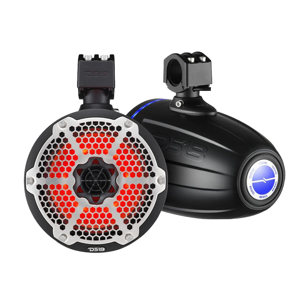 DS18 8" Neodymium Marine Towers w/Built-in Passive Radiator, 1" Driver & RGB LED Light - Black DS18