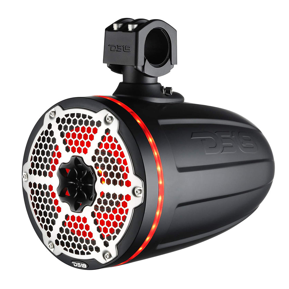 DS18 8" Neodymium Marine Towers w/Built-in Passive Radiator, 1" Driver & RGB LED Light - Black DS18