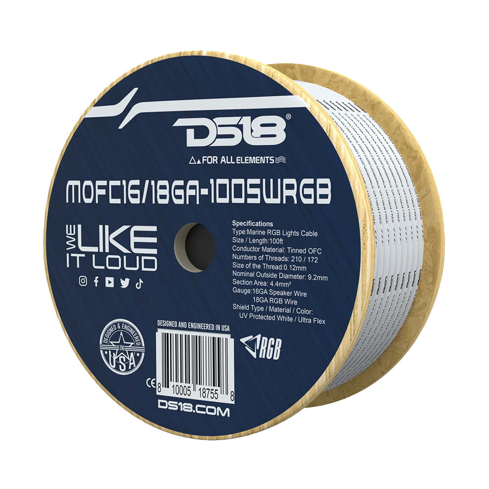 DS18 Marine Tinned OFC 18GA RGB Wire w/16GA Speaker Wire - 100' Spool DS18