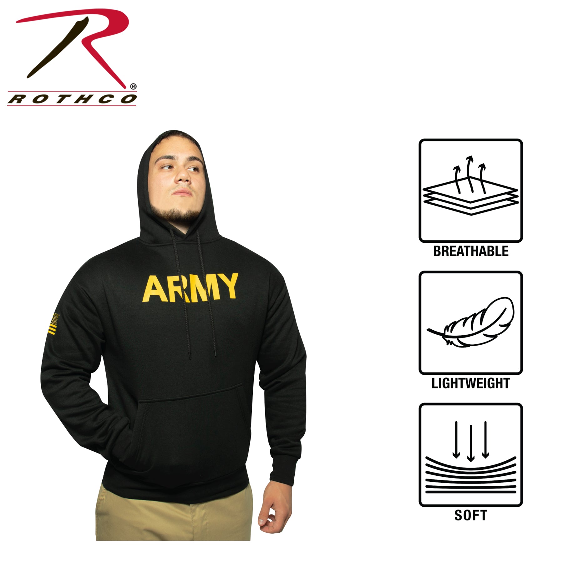 Rothco Army Printed Pullover Hoodie - Black LARSON TACTICAL SUPPLY