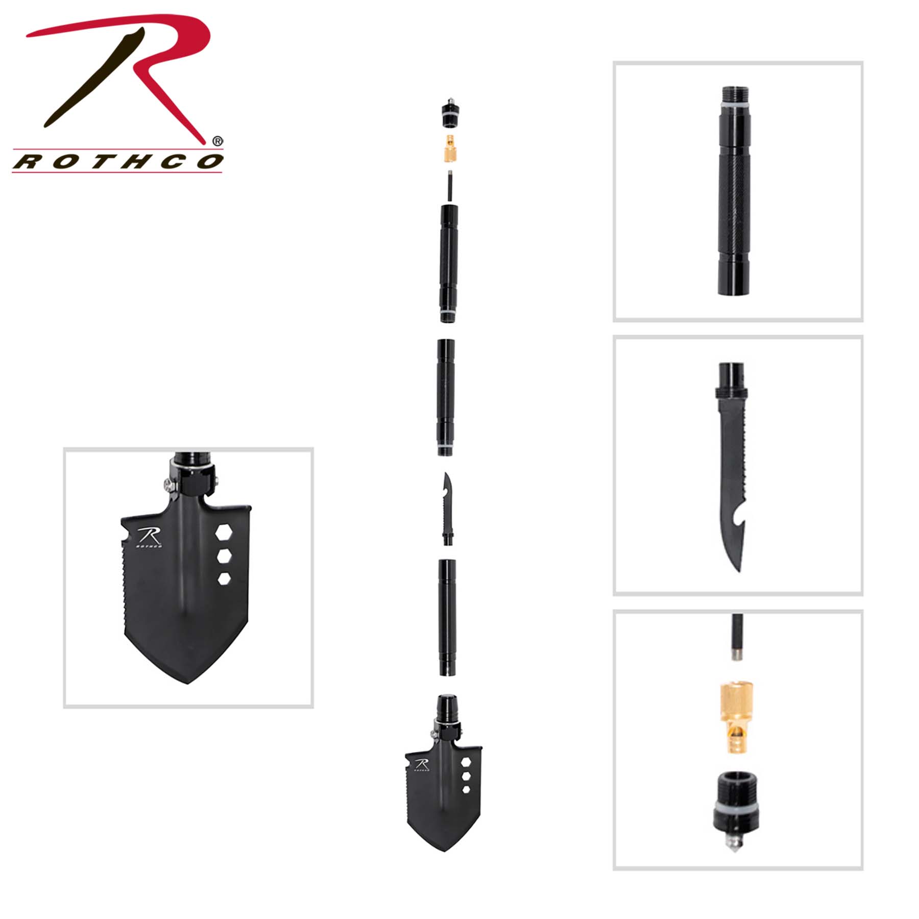 Rothco 8-in-1 Multi-Tool Survival Shovel / Portable Camping Entrenching Tool - Stainless Steel LARSON TACTICAL SUPPLY