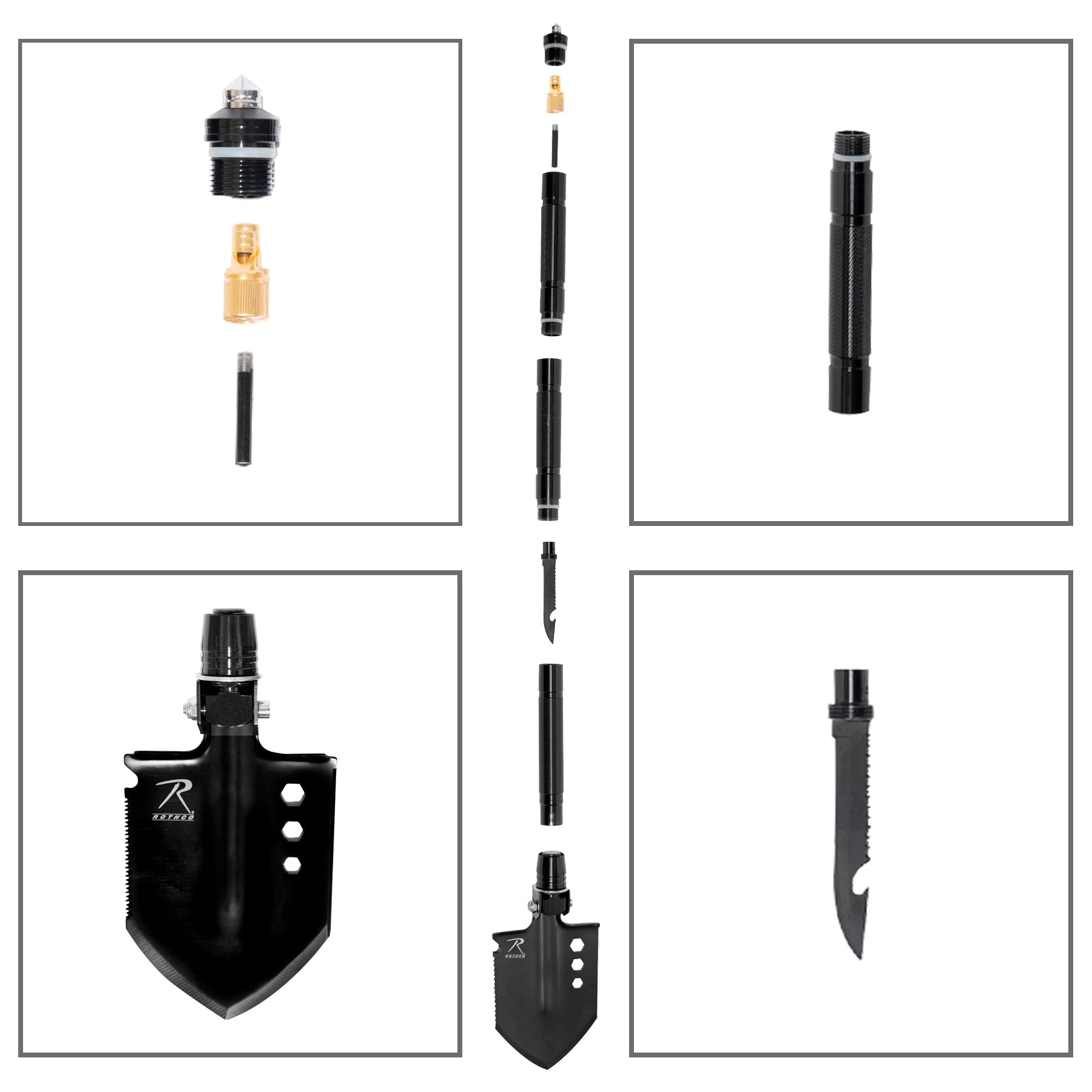 Rothco 8-in-1 Multi-Tool Survival Shovel / Portable Camping Entrenching Tool - Stainless Steel LARSON TACTICAL SUPPLY