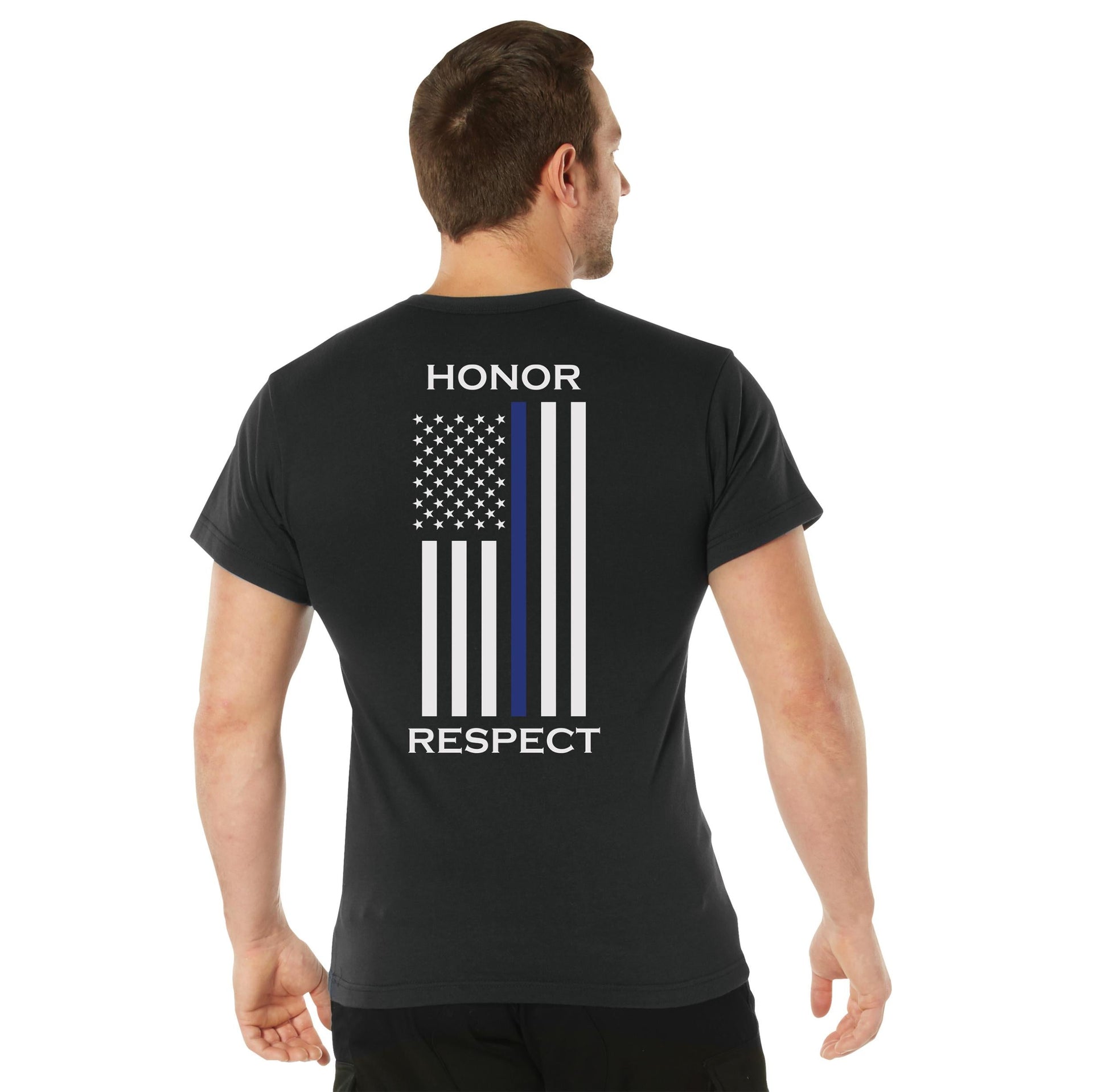 Rothco Honor and Respect 2-Sided Thin Blue Line Flag T-Shirt - Black LARSON TACTICAL SUPPLY