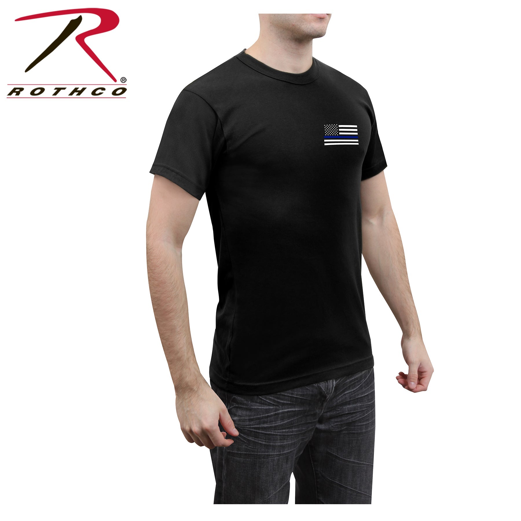 Rothco Honor and Respect 2-Sided Thin Blue Line Flag T-Shirt - Black LARSON TACTICAL SUPPLY