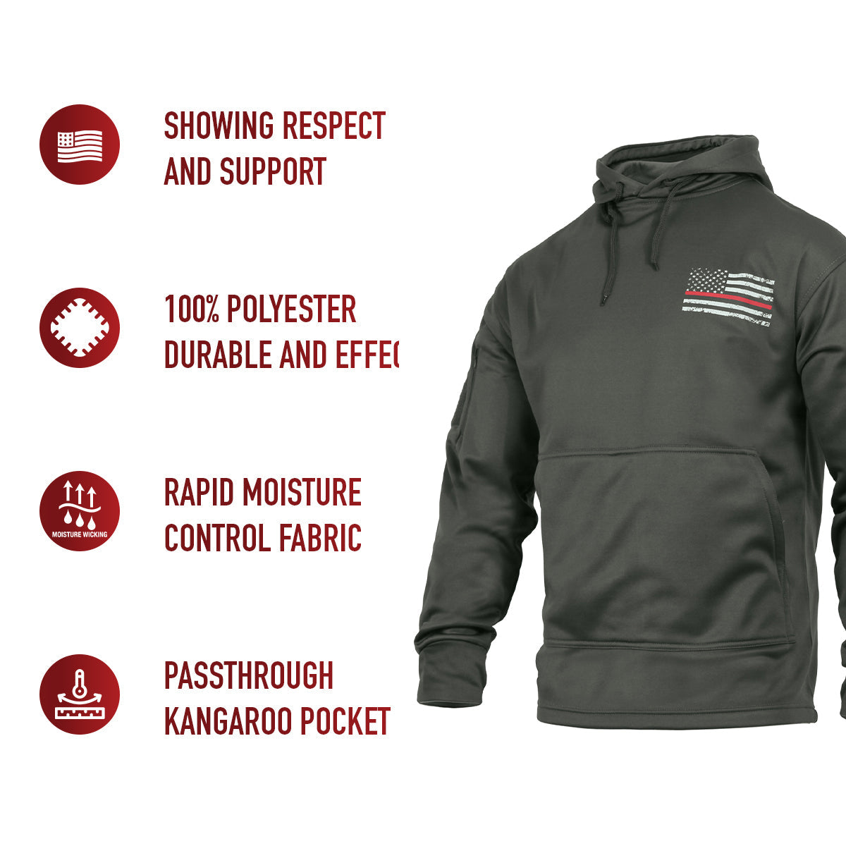 Rothco Concealed Carry Thin Red Line Hoodie LARSON TACTICAL SUPPLY