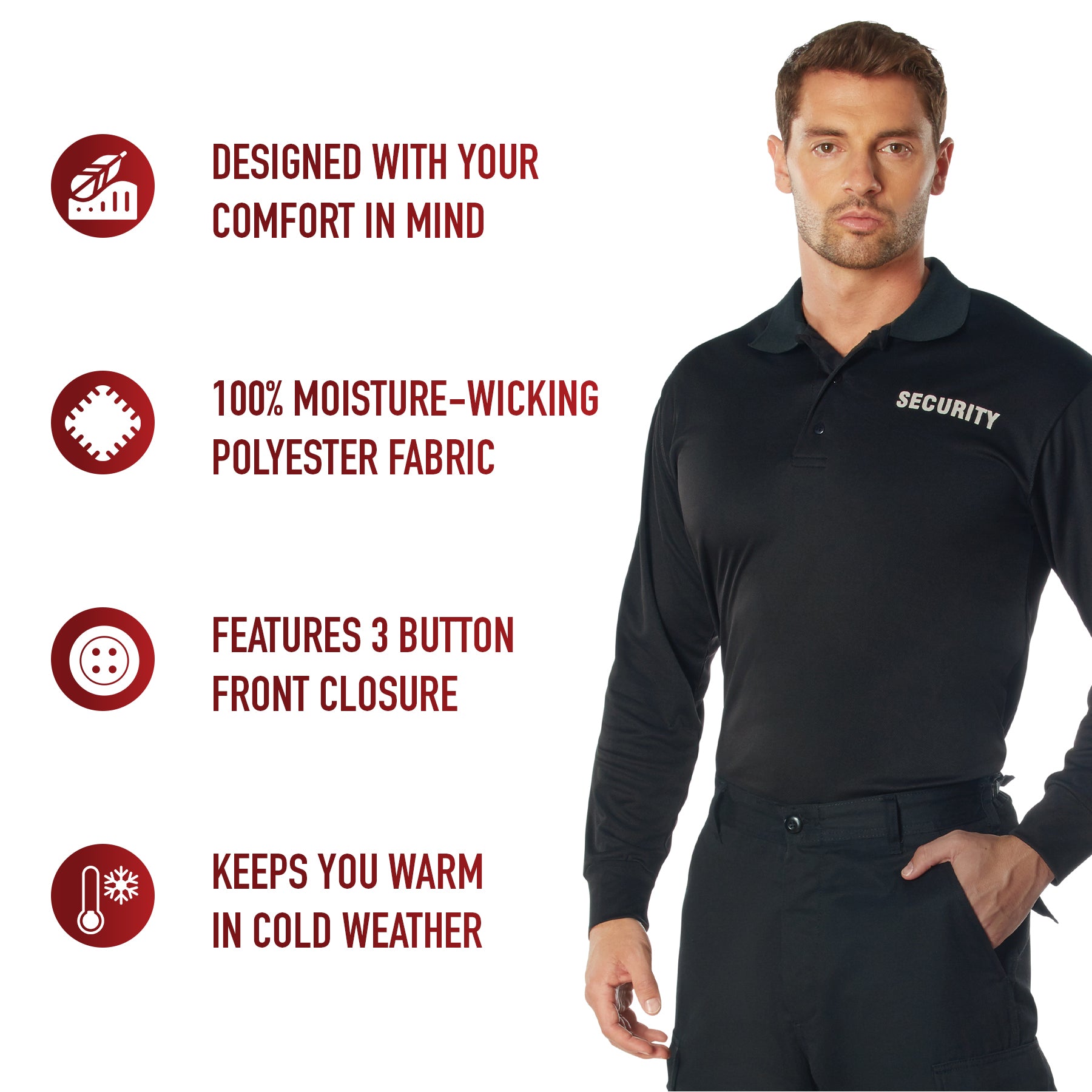 Rothco Moisture Wicking Long Sleeve Security Polo LARSON TACTICAL SUPPLY