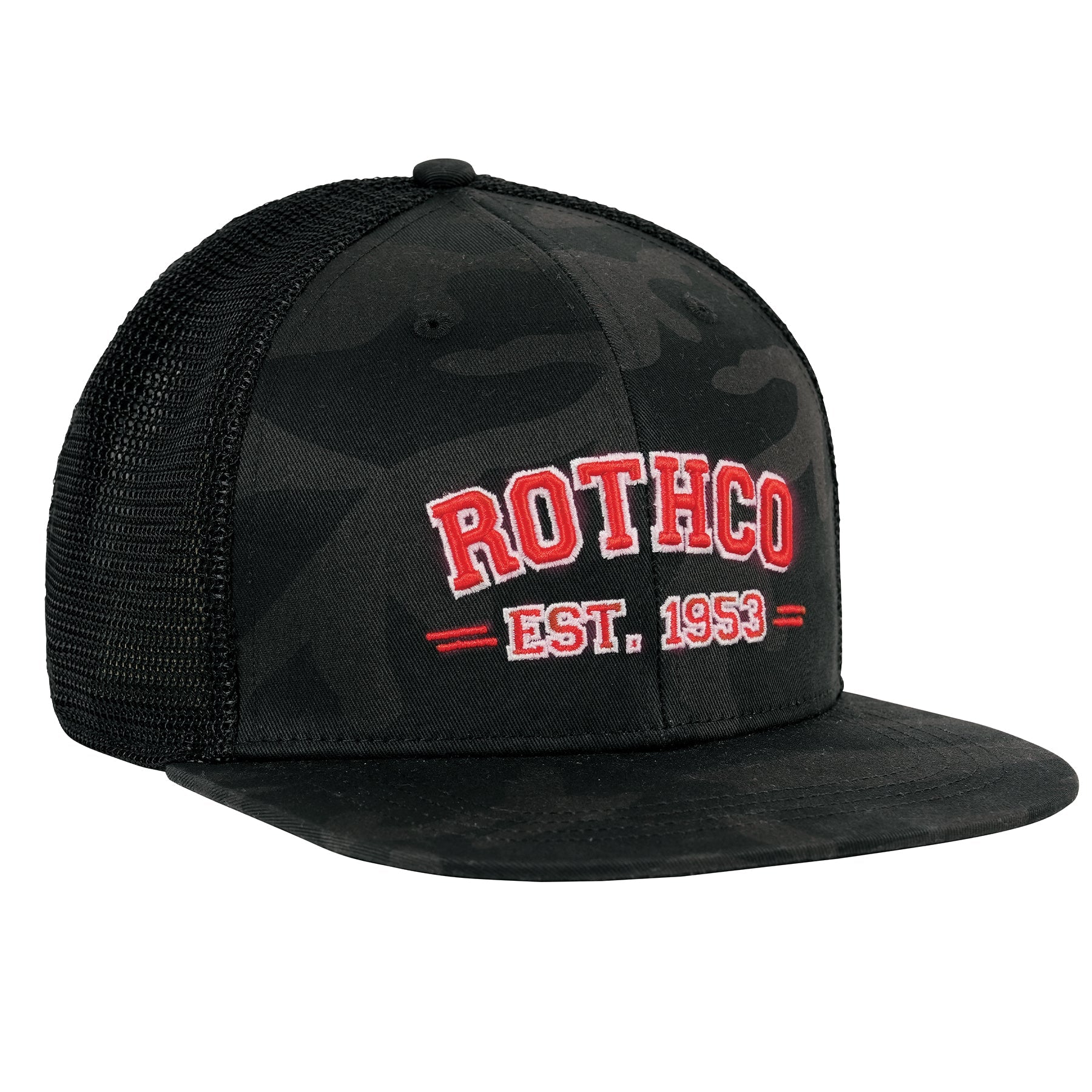 Rothco Est. 1953 Embroidered Midnight Black Camo Trucker Hat LARSON TACTICAL SUPPLY