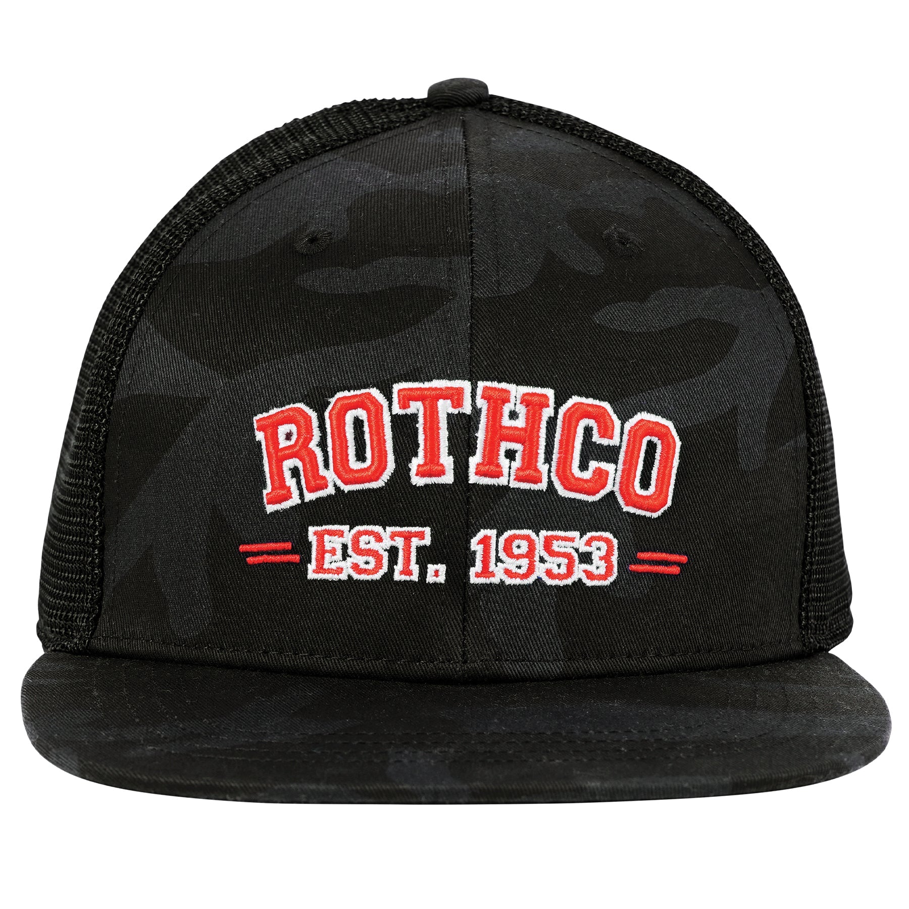 Rothco Est. 1953 Embroidered Midnight Black Camo Trucker Hat LARSON TACTICAL SUPPLY