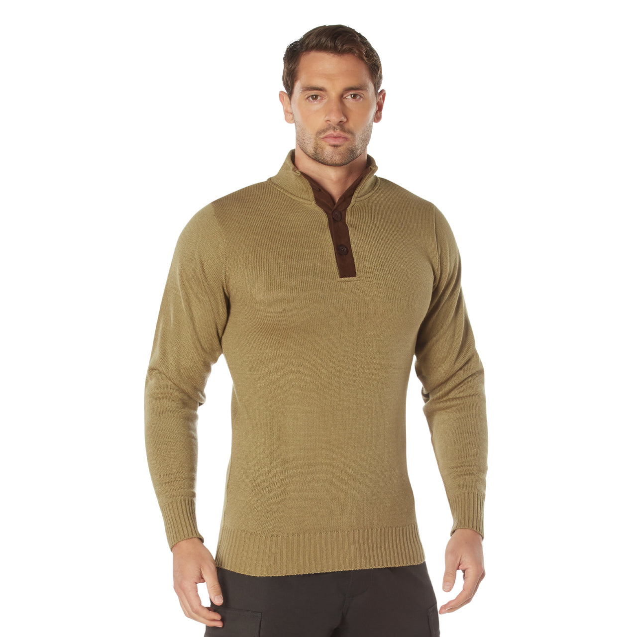 Rothco 3-Button Sweater with Suede Accents