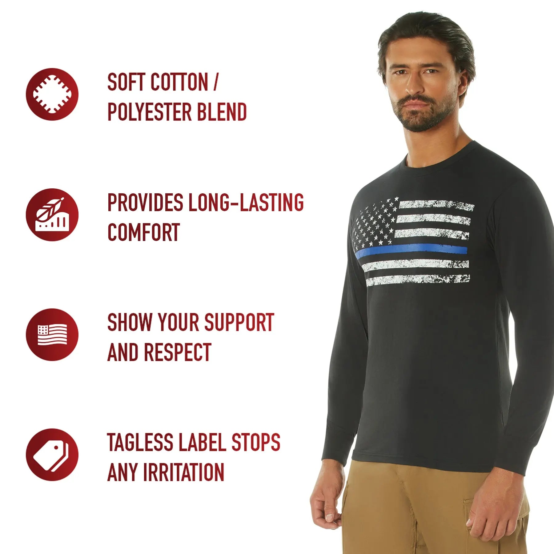 Rothco Long Sleeve Thin Blue Line T-Shirt LARSON TACTICAL SUPPLY