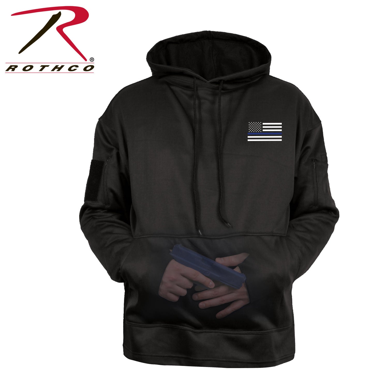 Rothco Honor and Respect Thin Blue Line Concealed Carry Hoodie - Black LARSON TACTICAL SUPPLY