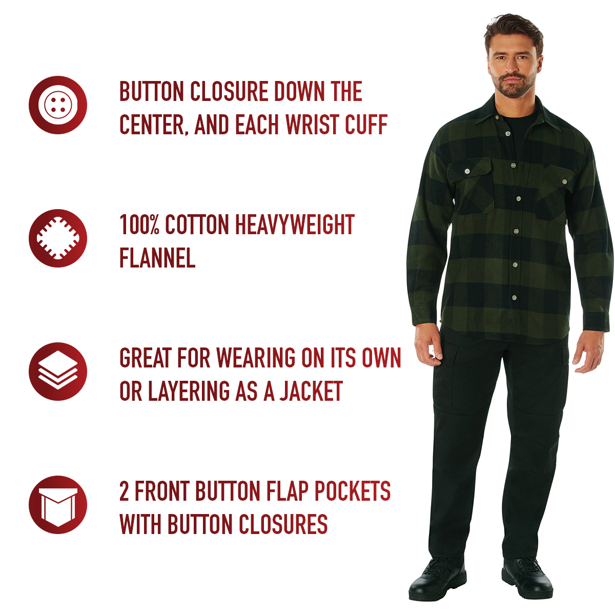 Rothco Extra Heavyweight Buffalo Plaid Flannel Shirt LARSON TACTICAL SUPPLY