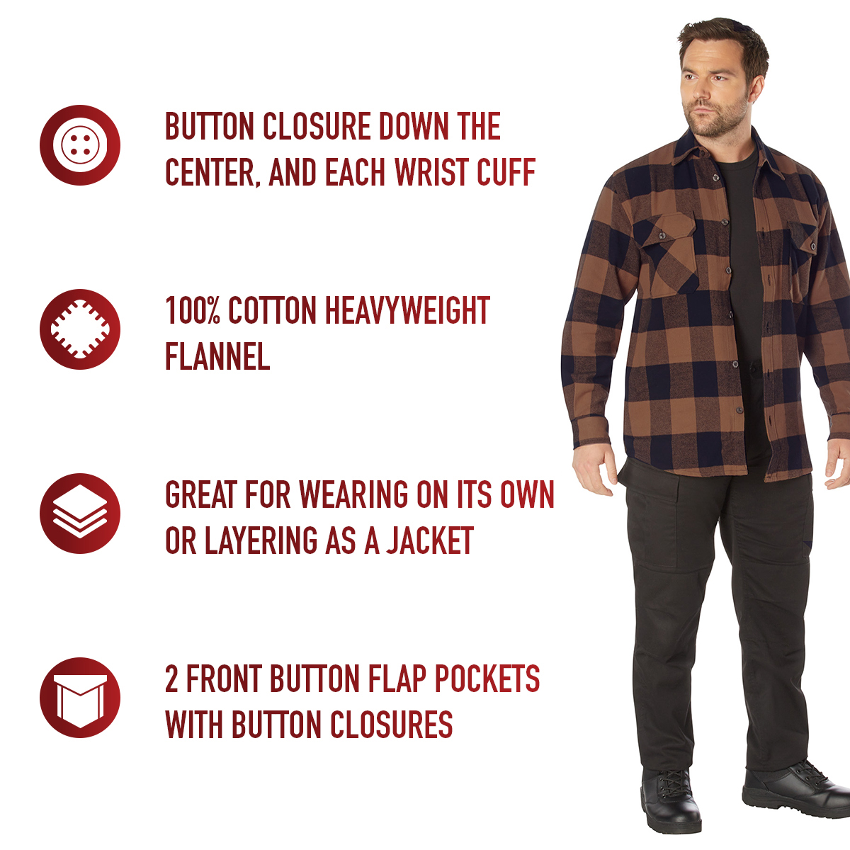 Rothco Extra Heavyweight Buffalo Plaid Flannel Shirt LARSON TACTICAL SUPPLY