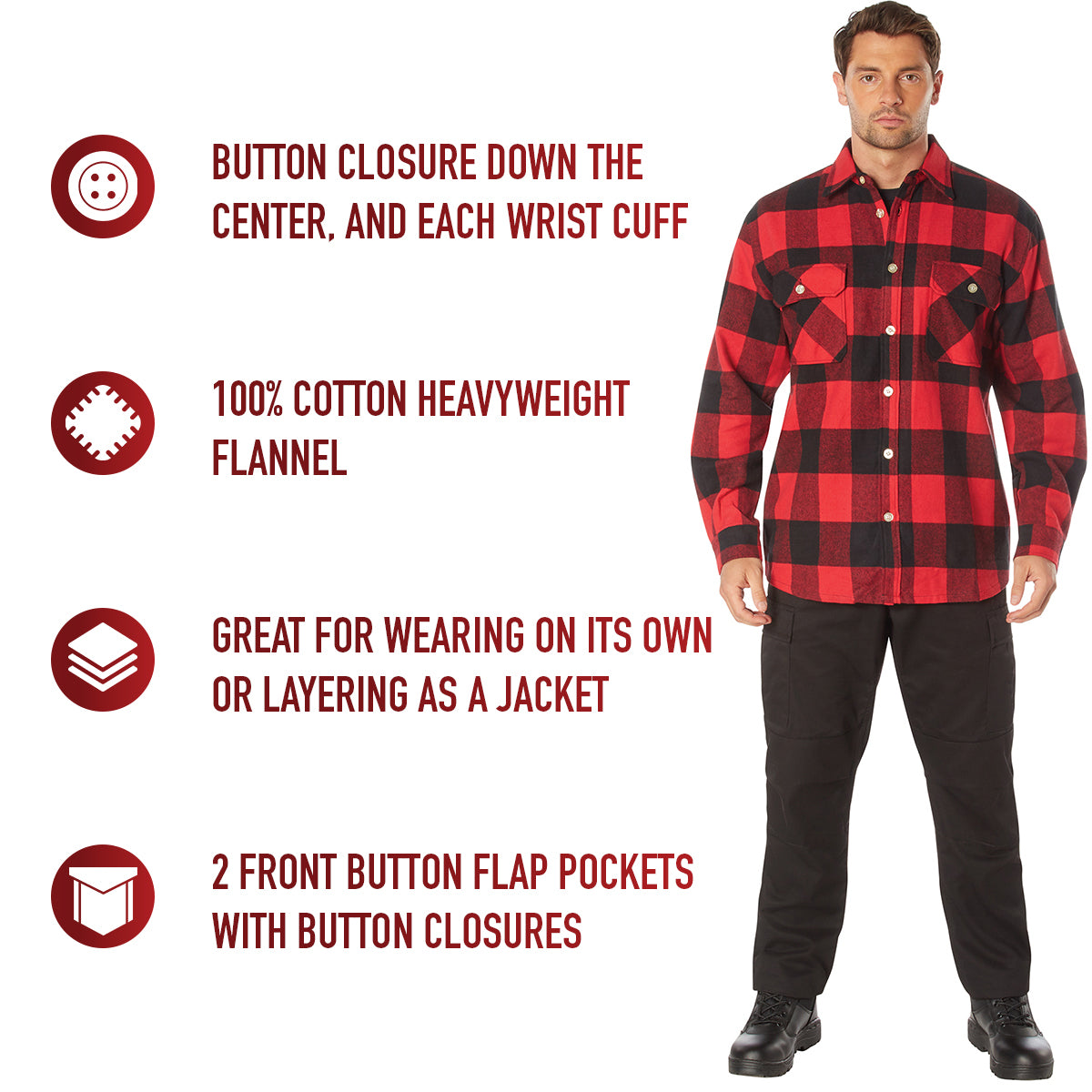 Rothco Extra Heavyweight Buffalo Plaid Flannel Shirt LARSON TACTICAL SUPPLY