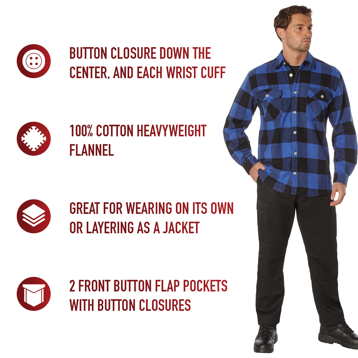 Rothco Extra Heavyweight Buffalo Plaid Flannel Shirt LARSON TACTICAL SUPPLY