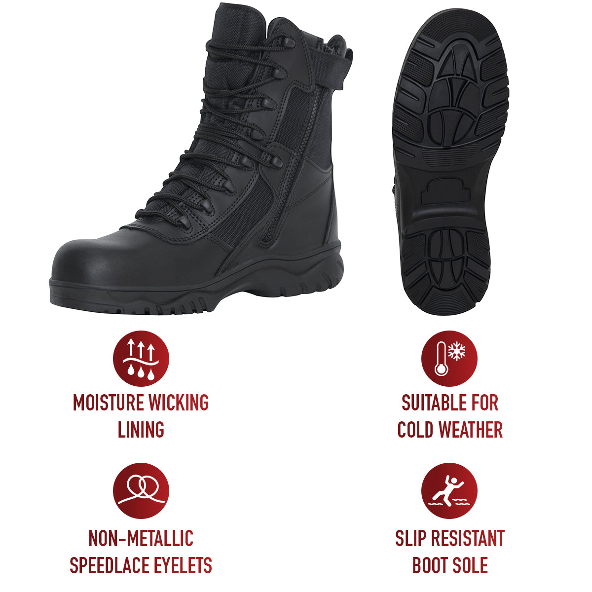 Rothco Forced Entry Tactical Boot With Side Zipper & Composite Toe - 8 Inch LARSON TACTICAL SUPPLY