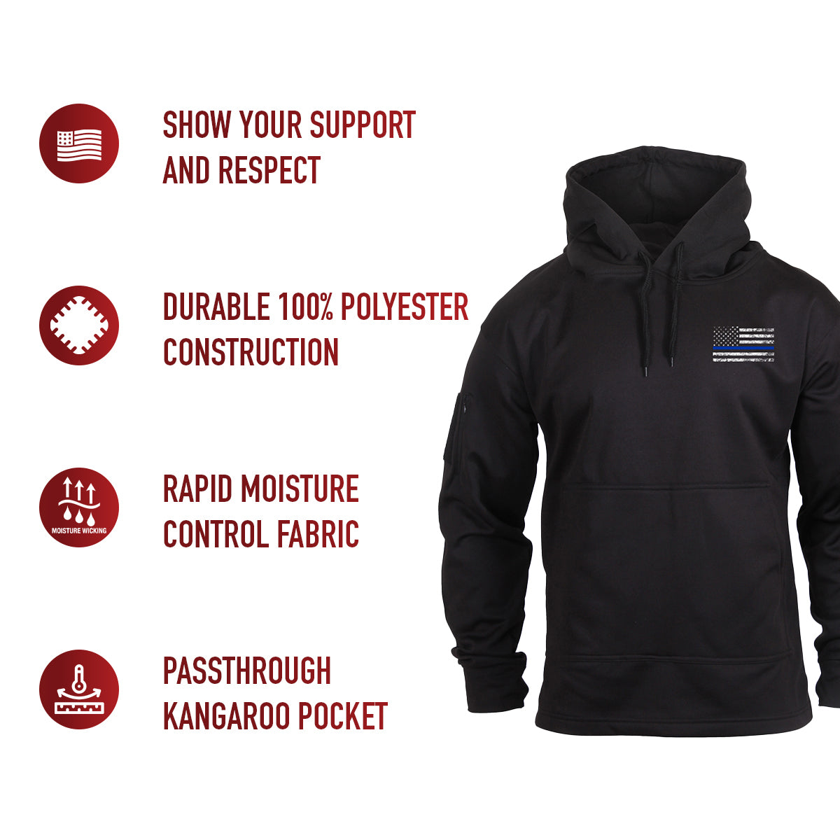 Rothco Concealed Carry Thin Blue Line Hoodie LARSON TACTICAL SUPPLY