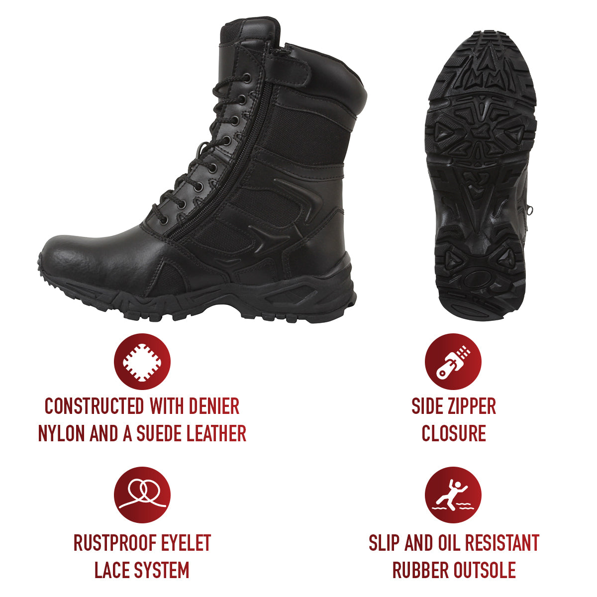 Rothco Forced Entry Deployment Boot With Side Zipper - 8 Inch LARSON TACTICAL SUPPLY