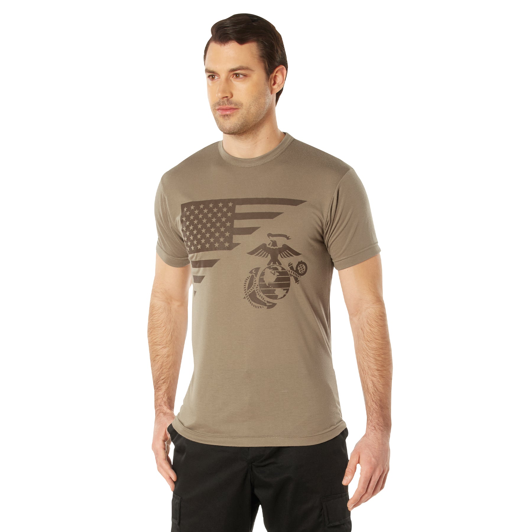Rothco USMC Eagle, Globe, & Anchor Moisture Wicking T-Shirt - AR 670-1 Coyote Brown LARSON TACTICAL SUPPLY