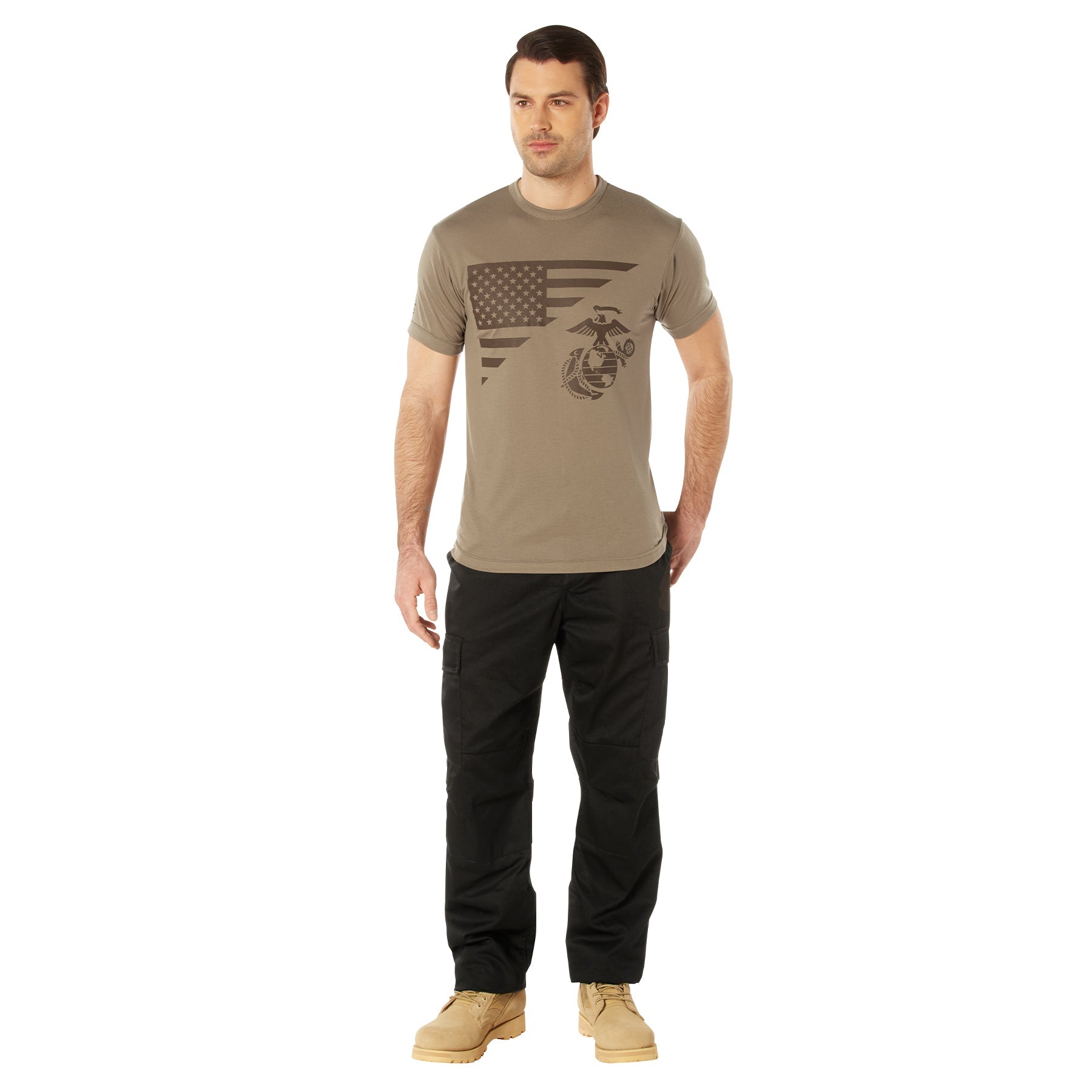 Rothco USMC Eagle, Globe, & Anchor Moisture Wicking T-Shirt - AR 670-1 Coyote Brown LARSON TACTICAL SUPPLY