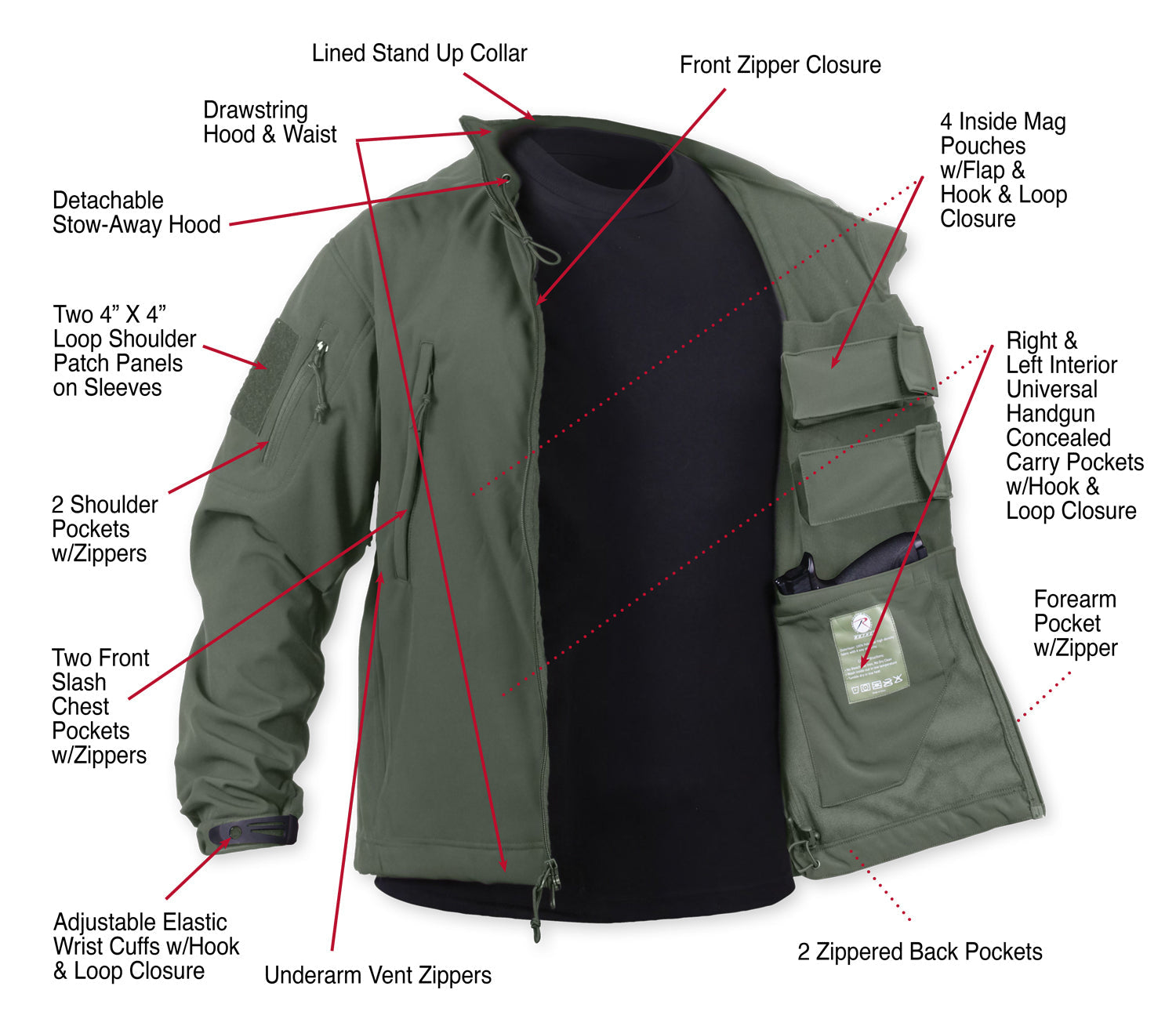 Rothco Concealed Carry Soft Shell Jacket LARSON TACTICAL SUPPLY