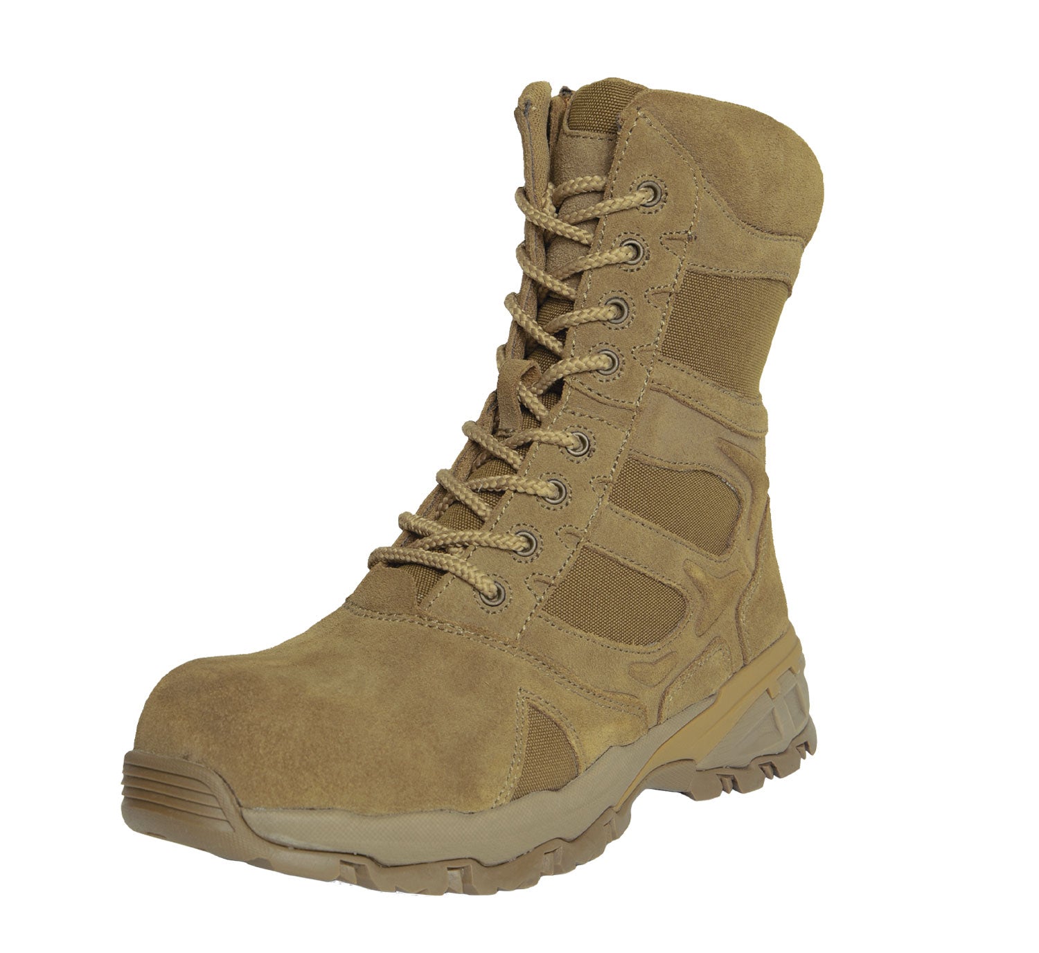 Rothco Forced Entry Composite Toe AR 670-1 Coyote Brown Side Zip Tactical Boot - 8 Inch LARSON TACTICAL SUPPLY
