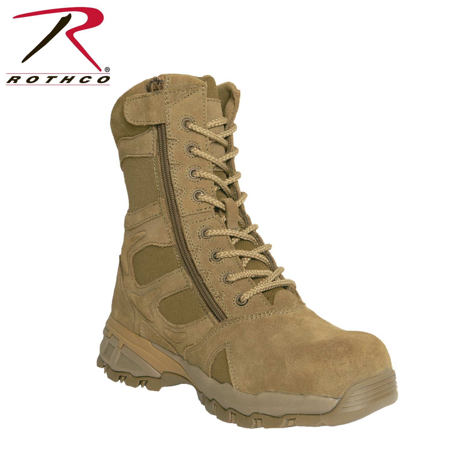 Rothco Forced Entry Composite Toe AR 670-1 Coyote Brown Side Zip Tactical Boot - 8 Inch LARSON TACTICAL SUPPLY