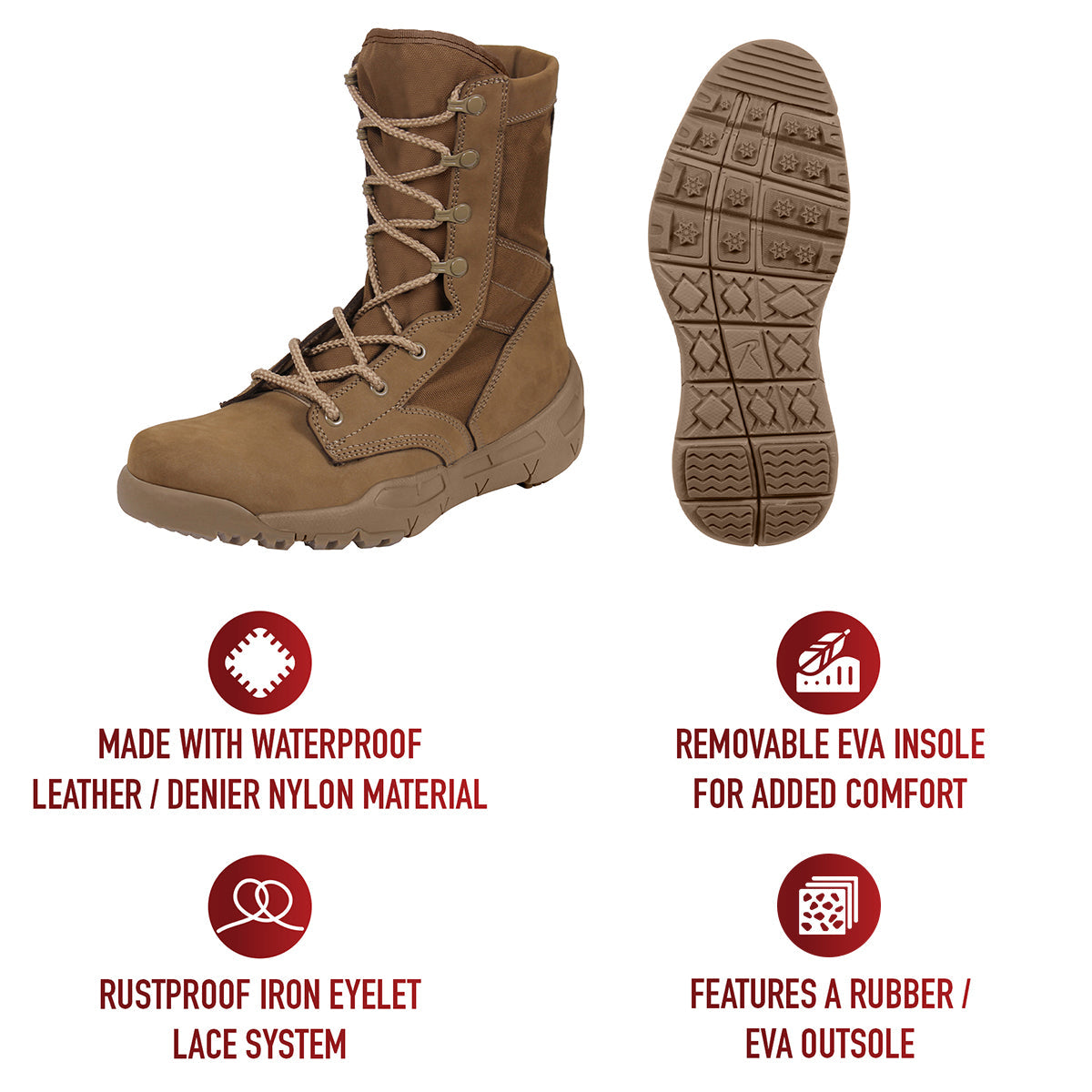Rothco Waterproof V-Max Lightweight Tactical Boots - AR 670-1 Coyote Brown - 8.5 Inch LARSON TACTICAL SUPPLY
