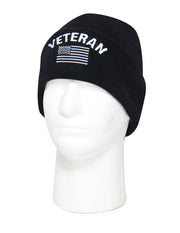 Rothco Veteran With US Flag Fine Knit Watch Cap - Black LARSON TACTICAL SUPPLY