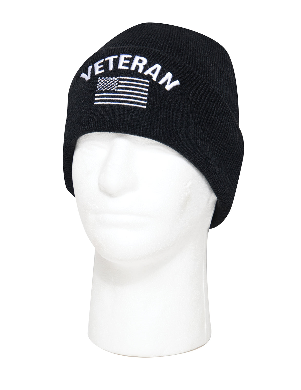Rothco Veteran With US Flag Fine Knit Watch Cap - Black LARSON TACTICAL SUPPLY
