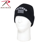 Rothco Veteran With US Flag Fine Knit Watch Cap - Black LARSON TACTICAL SUPPLY